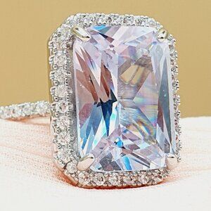 💎 Dainty Radiant Gemstone Zircon Trendy Elegant Silver Rings  Women, INDN8497